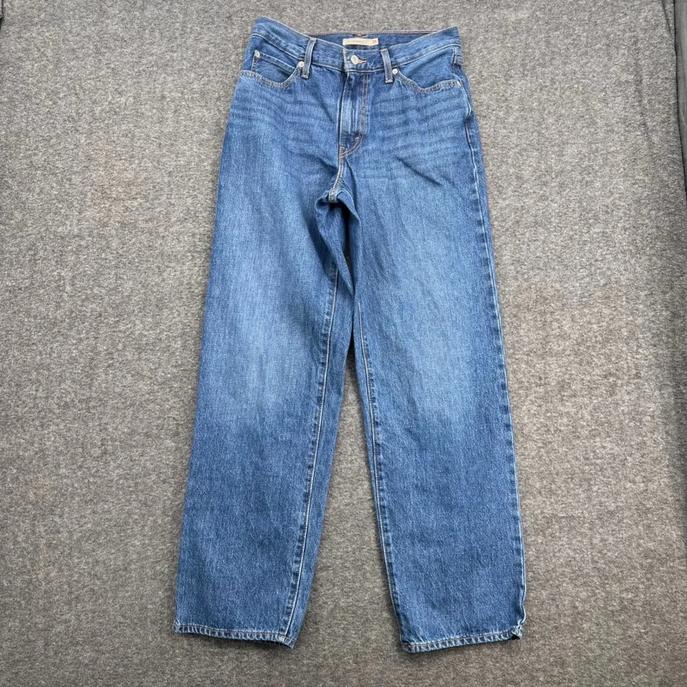 Levis 94 Baggy High Rise Wide Leg Straight Jeans Blue Medium Wash Womens 28